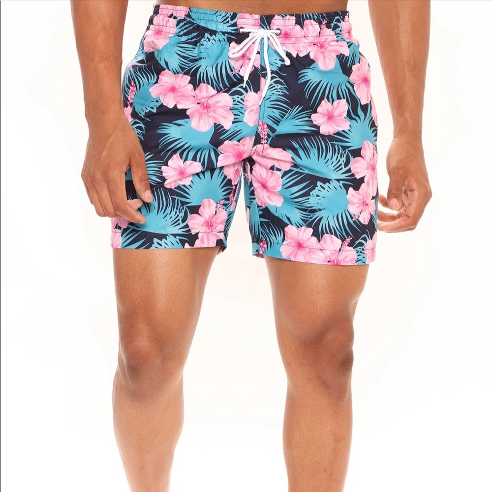 Hawaiian Floral Swim Trunks